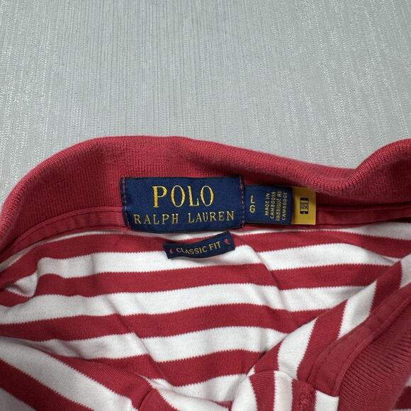 Polo Ralph Lauren Shirt Mens Large Red White Striped Trim Fit Cotton Classic - Picture 3 of 6